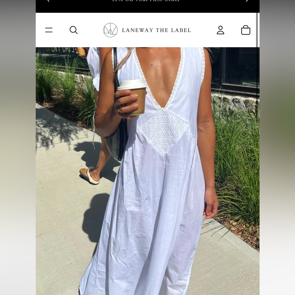 Laneway The Label White Midi Dress — V-Neck Eyelet Panel